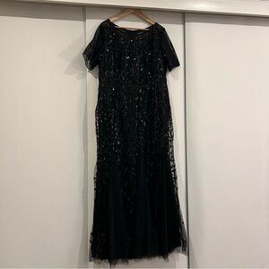 Black EVER PRETTY Floral Sequin Print Mermaid Tulle Evening Dress